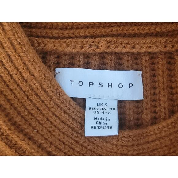 Topshop Side Button Sweater Crew Neck Brown Rib Knit Pullover Women's US 4-6 - Picture 6 of 8
